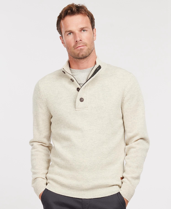 Beige Men's Barbour Essential Patch Half Zip Sweaters | UEHQ-26394