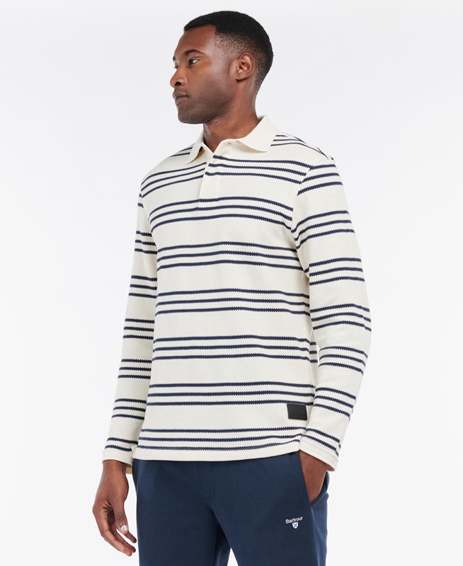 Beige Men's Barbour Rake Striped Sweatshirts | ZDTB-05329