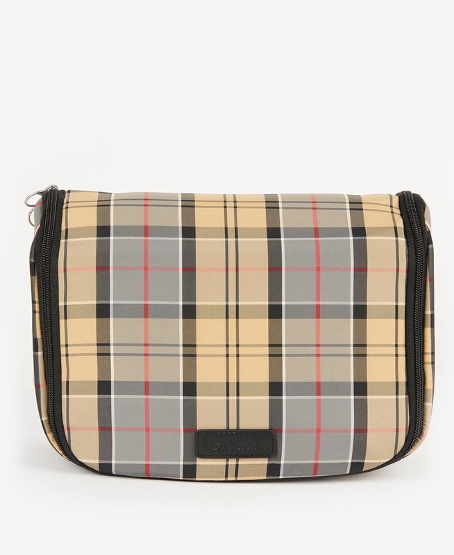 Beige Men's Barbour Tartan Hanging Washbag Bags | RXDY-50196