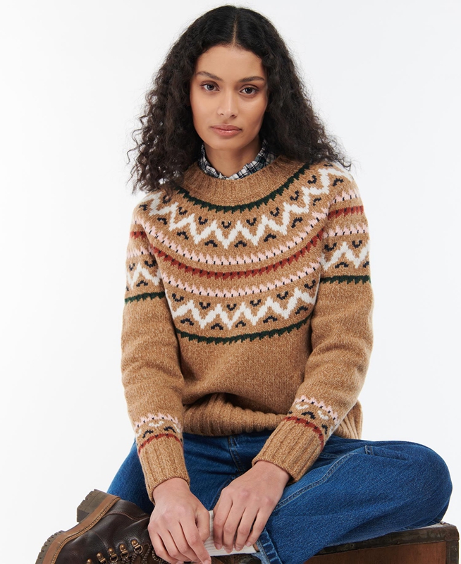 Beige Women's Barbour Langford Knit Sweaters | RZNQ-74139