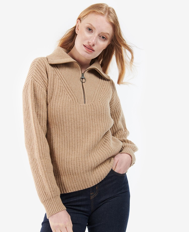 Beige Women's Barbour Stavia Knit Sweaters | LGTO-68730