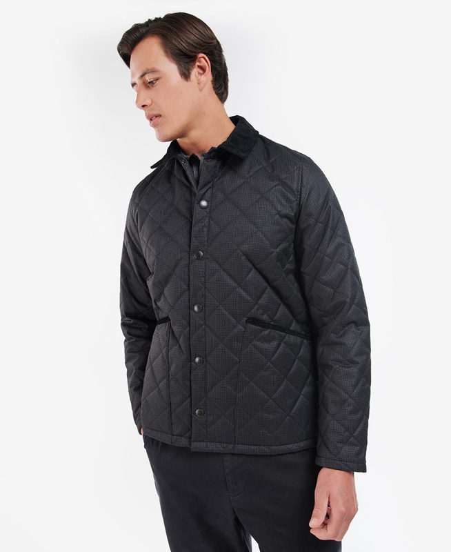 Black Men's Barbour Checked Heron Quilted Jackets | KWCT-78046