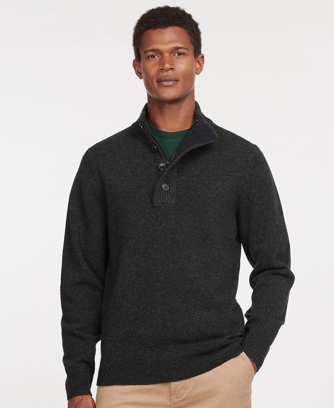 Black Men's Barbour Essential Patch Half Zip Sweaters | NBMV-18324