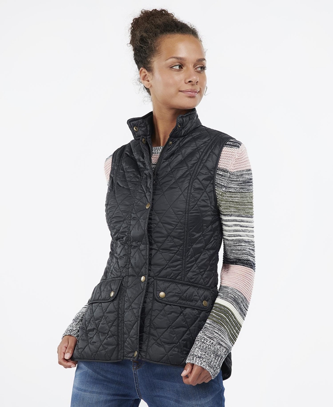 Black Women's Barbour Weste Otterburn Vest | KEAT-01839