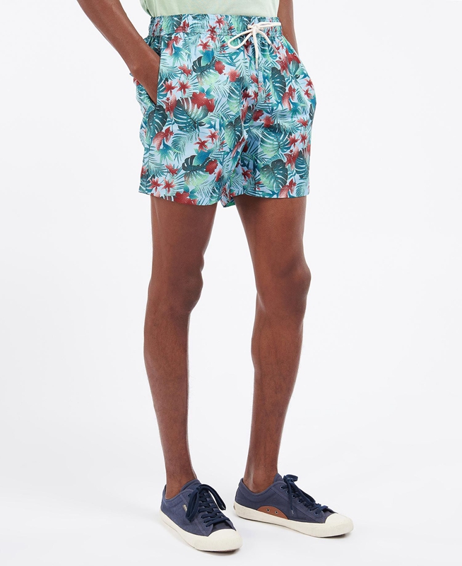 Blue Men's Barbour Hawaiian Print Swim Pants | EJCB-57692