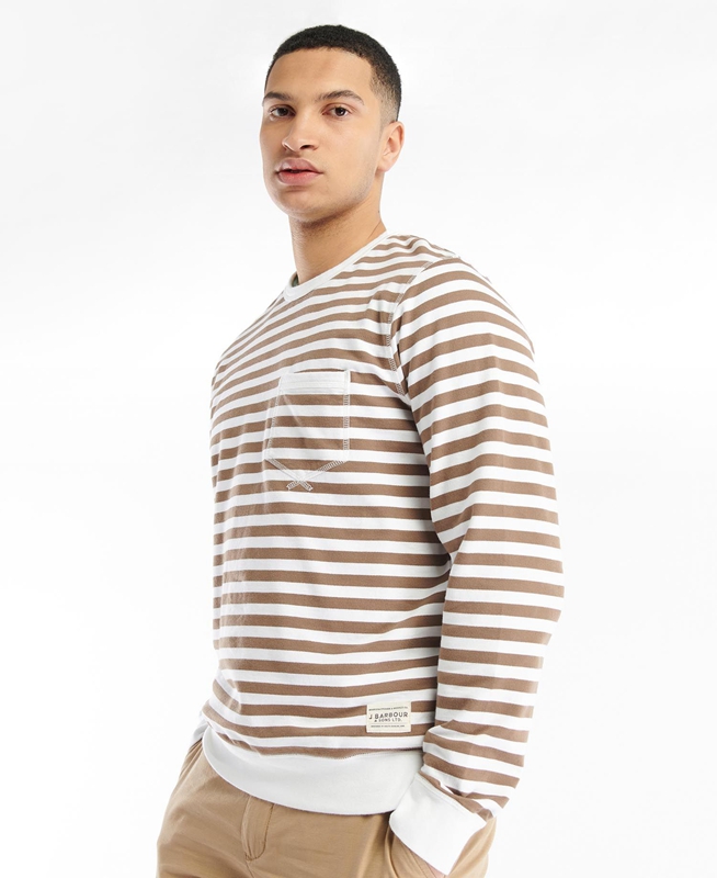 Brown Men's Barbour Durnage Crew Sweatshirts | ARQI-03287