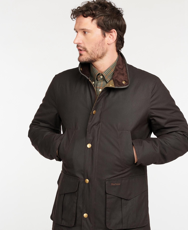 Brown Men's Barbour Hereford Waxed Jackets | DQSZ-30978