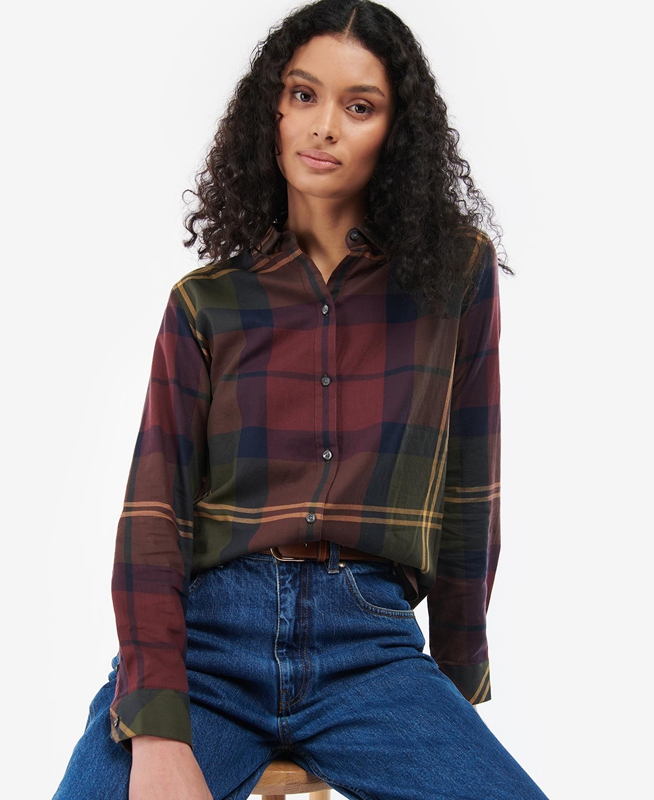 Burgundy Women's Barbour Moorland Shirts | OYQK-39470