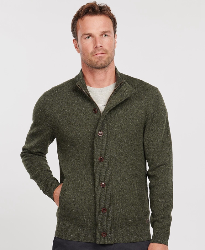 Green Men's Barbour Essential Cardigan Tisbury Zip Through Sweaters | YKXN-62783