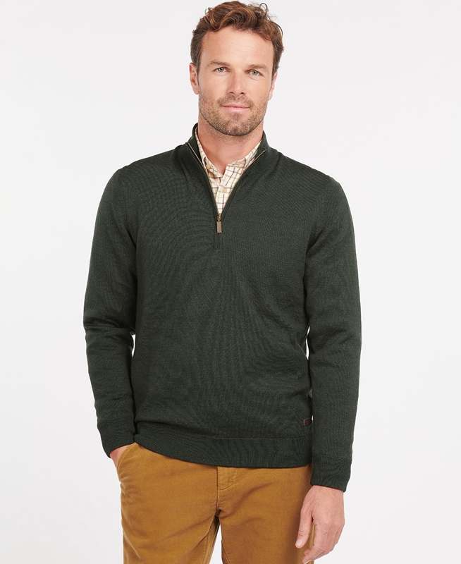 Green Men's Barbour Gamlan Half Zip Sweaters | XBYH-68375