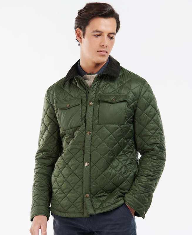 Green Men's Barbour Shirt Quilted Jackets | JEZB-49312