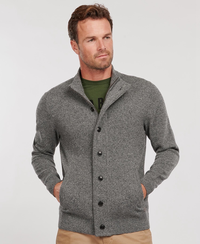 Grey Men's Barbour Essential Cardigan Tisbury Zip Through Sweaters | VHLJ-63950