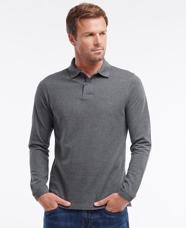 Grey Men's Barbour Essential Langarmshirt Sports Polo shirts | XFJN-34869