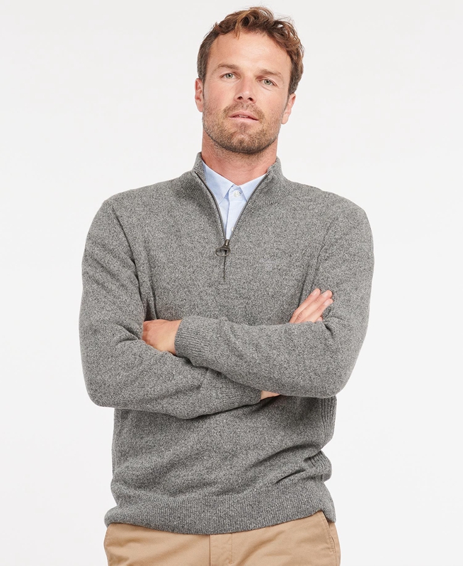 Grey Men's Barbour Essential Tisbury Half Zip Sweaters | HRYW-74203