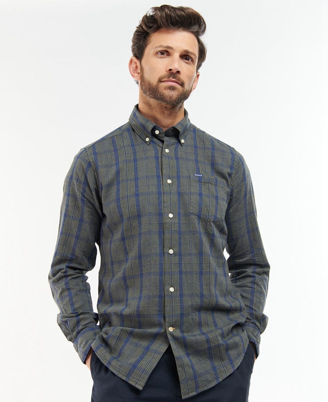 Grey Men's Barbour Inverbeg Tailored Shirts | TWIU-16254