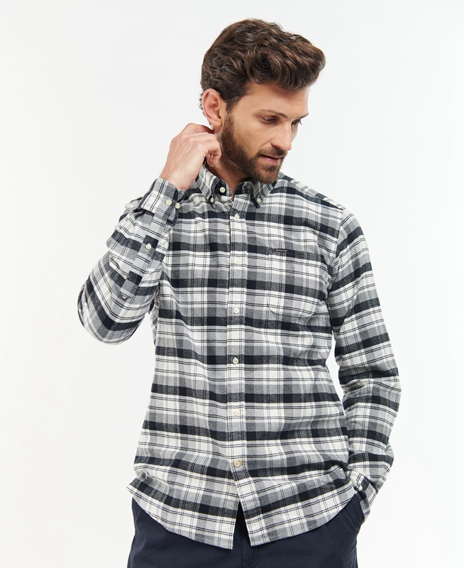 Grey Men's Barbour Stonewell Tailored Fit Shirts | VYBL-68324