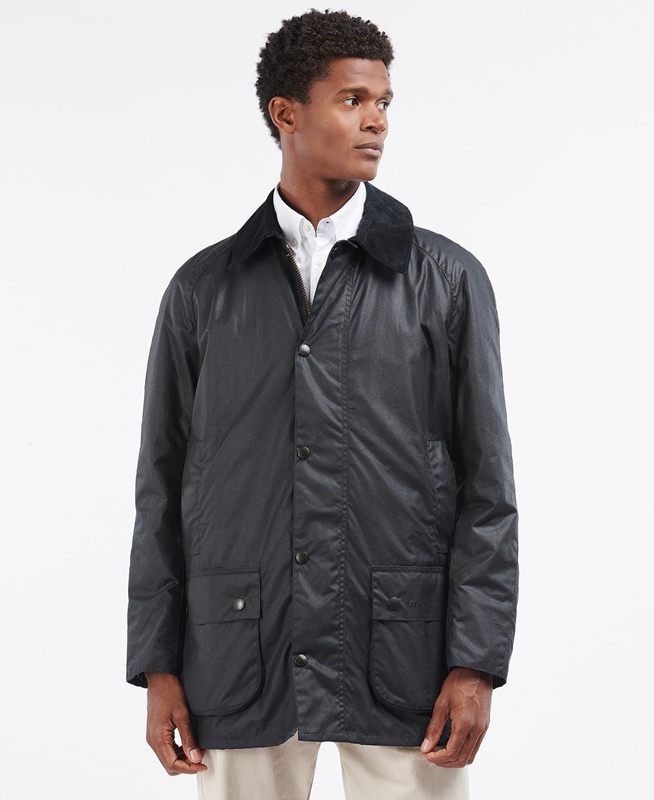 Navy Men's Barbour Beausby Waxed Jackets | MJZN-40129