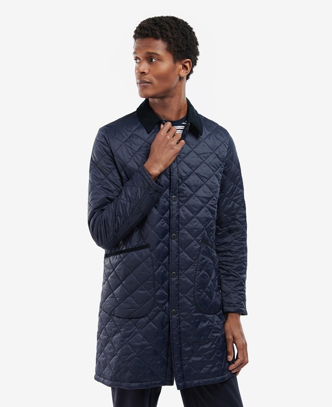 Navy Men's Barbour Long Liddesdale Quilted Jackets | YUJW-12083