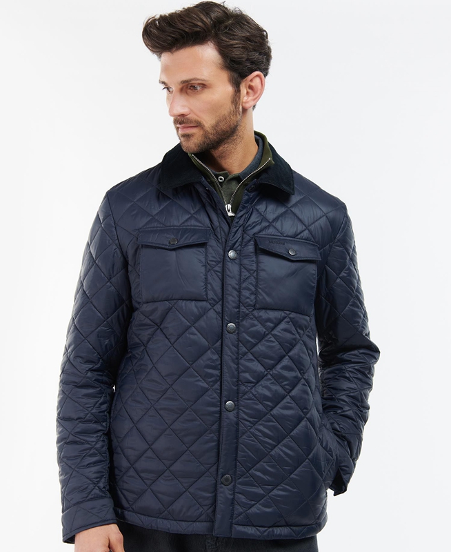 Navy Men's Barbour Shirt Quilted Jackets | CERG-73508