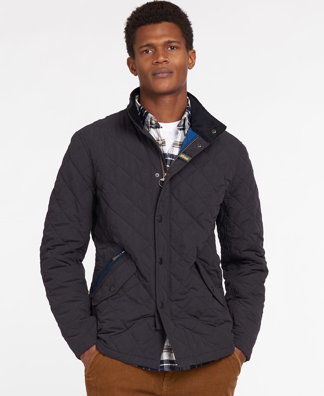 Navy Men's Barbour Shoveler Quilted Jackets | VAWM-13897