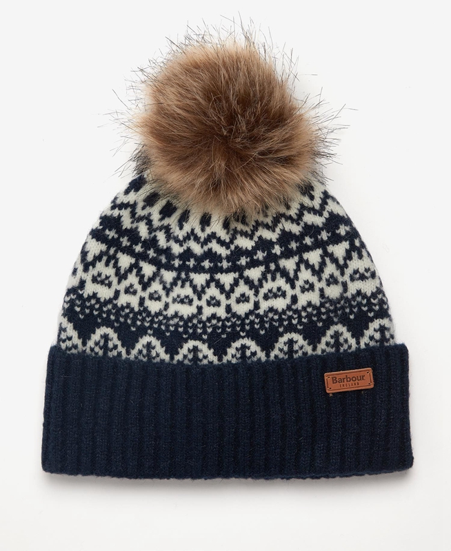 Navy Women's Barbour Beanie Alpine Fair Isle Pom Hats | UAWI-58413