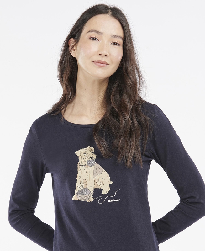 Navy Women's Barbour Fairsfield Long Sleeve T Shirts | SDIT-75241