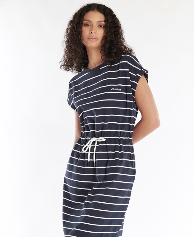 Navy Women's Barbour Marlo Stripe Dress | DZXP-47190