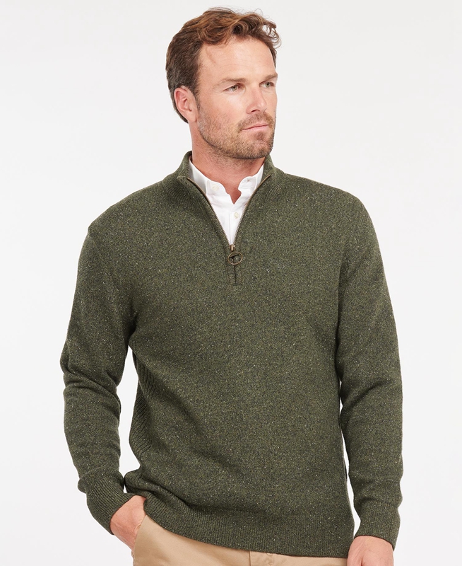 Olive Men's Barbour Essential Tisbury Half Zip Sweaters | AEJK-18579