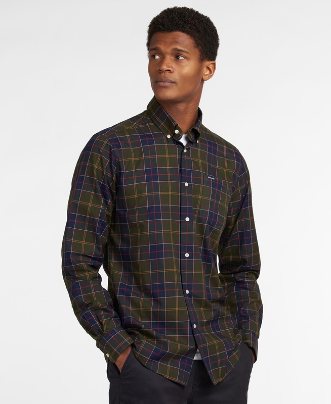 Olive Men's Barbour Hemd Wetheram Tailored Shirts | WMER-51834