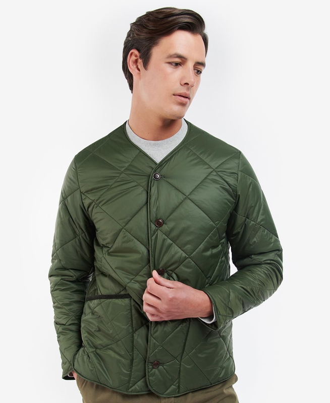 Olive Men's Barbour Liddesdale Cardigan Quilted Jackets | QNRV-70861