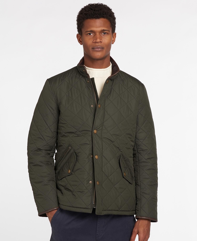 Olive Men's Barbour Powell Quilted Jackets | MXIS-96350