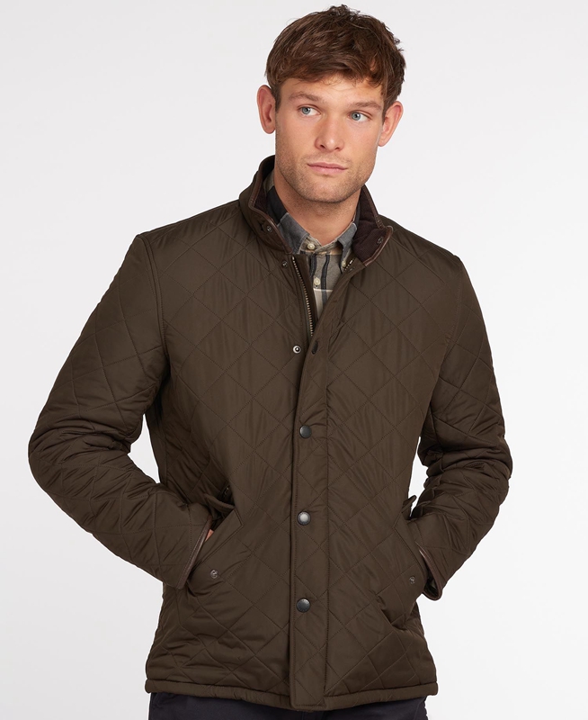 Olive Men's Barbour Powell Quilted Jackets | WNKA-61590