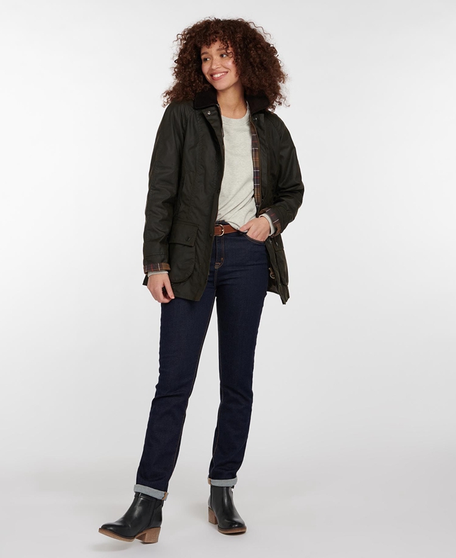 Olive Women's Barbour Classic Beadnell® Waxed Jackets | XYQD-04837