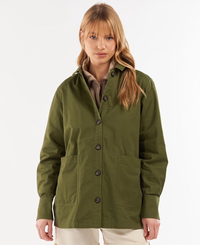 Olive Women's Barbour Explorer Marley Overshirt Shirts | GKIT-16935