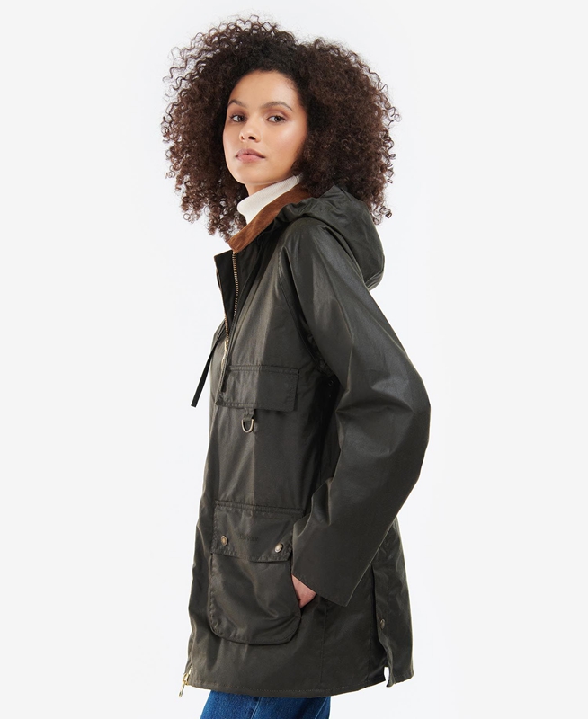 Olive Women's Barbour Highclere Waxed Jackets | BGIU-51704