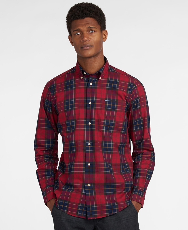 Red Men's Barbour Hemd Wetheram Tailored Shirts | XNMK-58437