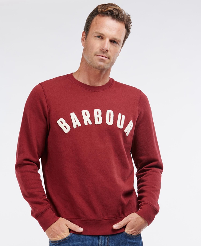 Red Men's Barbour Prep Logo Crew Sweatshirts | FGXO-43029