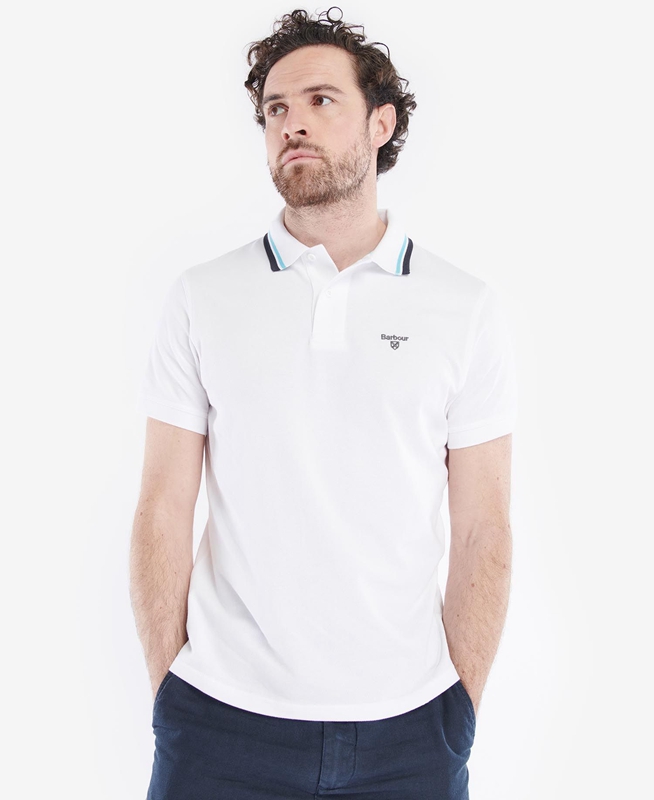 White Men's Barbour Otterburn Polo shirts | PMNW-20871