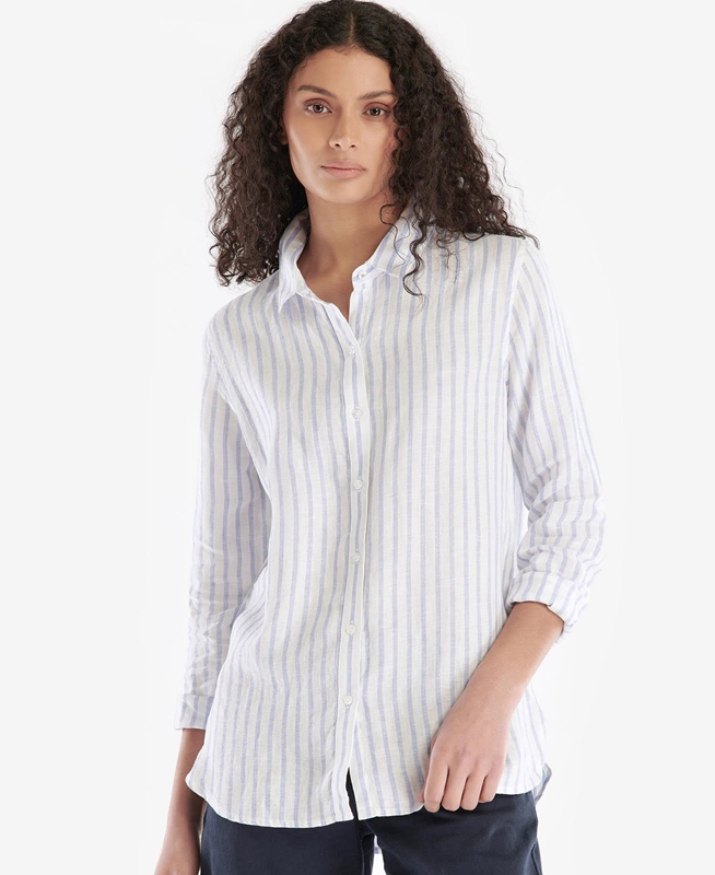 White Women's Barbour Marine Shirts | ONJP-67048