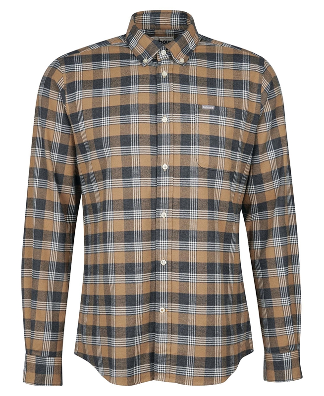 Beige Men's Barbour Brockwell Tailored Fit Shirts | TPXE-14028