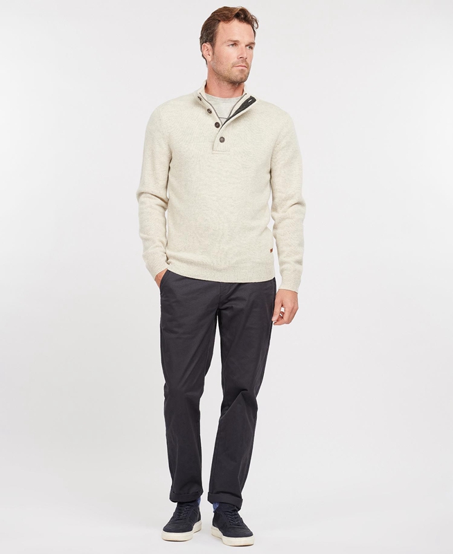 Beige Men's Barbour Essential Patch Half Zip Sweaters | UEHQ-26394