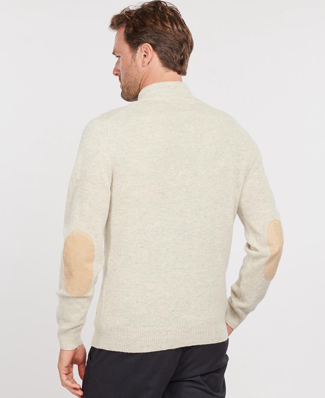 Beige Men's Barbour Essential Patch Half Zip Sweaters | UEHQ-26394