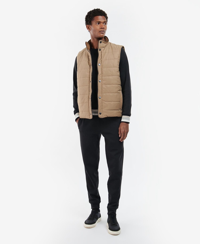 Beige Men's Barbour Farnham Vest | BWOE-16583