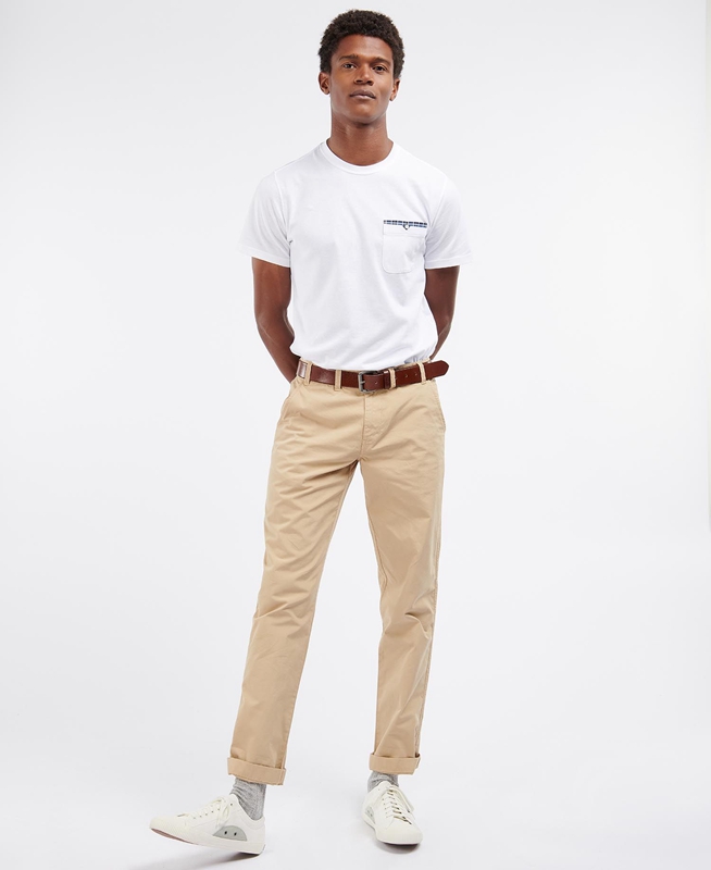 Beige Men's Barbour Glendale Chino Pants | DPWZ-17062