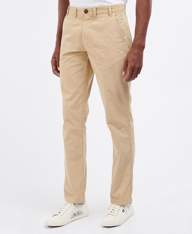 Beige Men\'s Barbour Glendale Chino Pants | DPWZ-17062