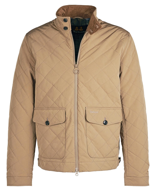 Beige Men's Barbour Hitchen Quilted Jackets | ZDJY-02598