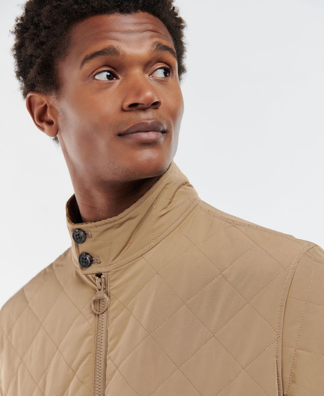 Beige Men's Barbour Hitchen Quilted Jackets | ZDJY-02598