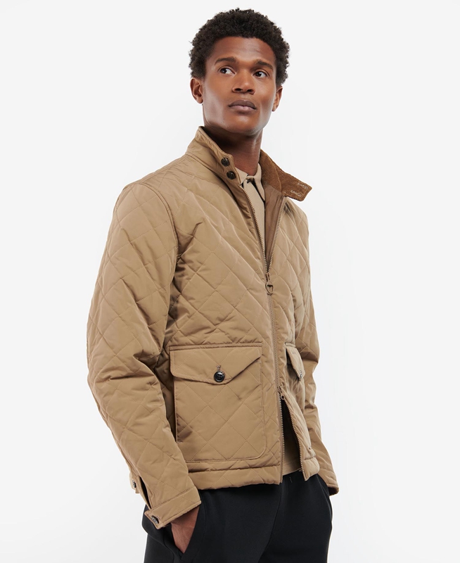 Beige Men\'s Barbour Hitchen Quilted Jackets | ZDJY-02598