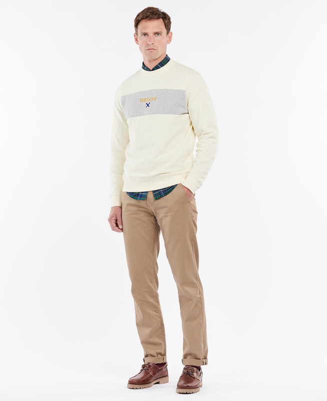 Beige Men's Barbour Honour Panel Crew Sweatshirts | GOUJ-15849