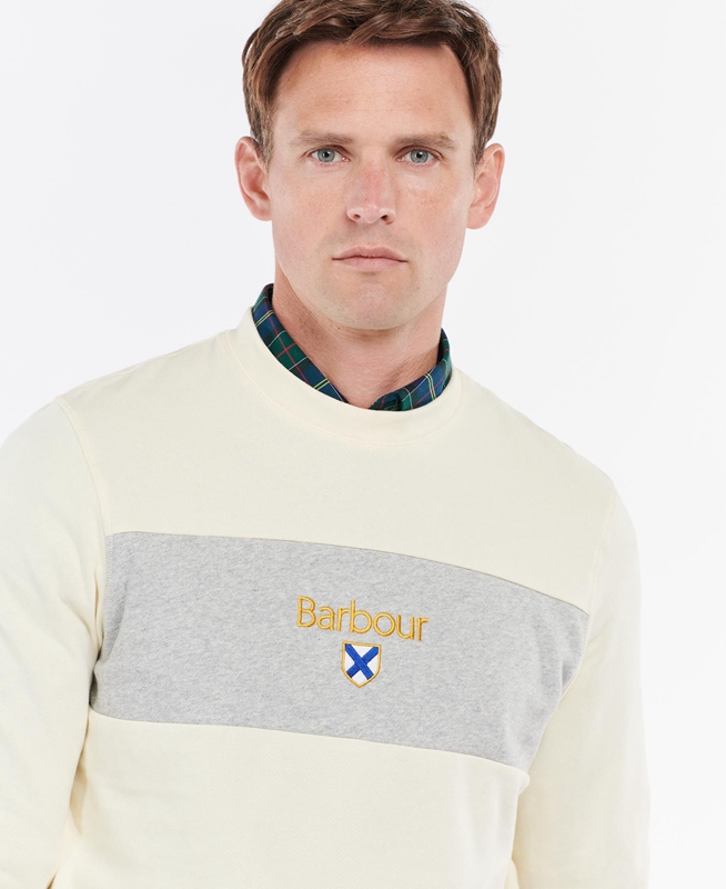 Beige Men's Barbour Honour Panel Crew Sweatshirts | GOUJ-15849